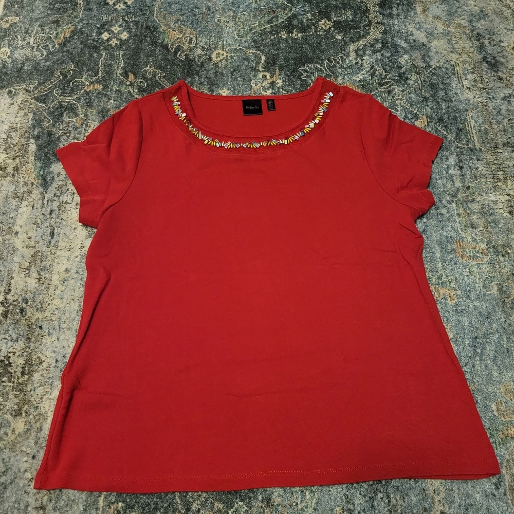 Rafaella Red XL Embellished Women's Top
